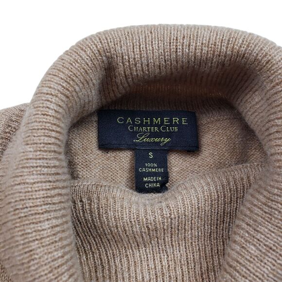 Charter Club Luxury Cashmere Sweater Womens Small Tan Knit Roll Turtle Neck - Picture 3 of 10